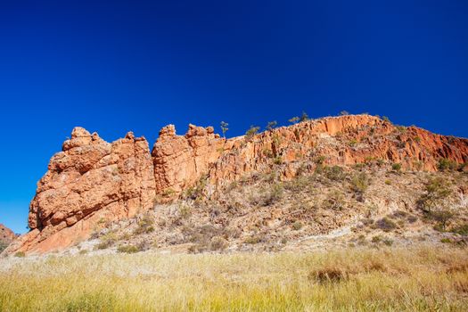 A view of Glen Helen Gorge on a clear winter's day in Northern Territory, Australia