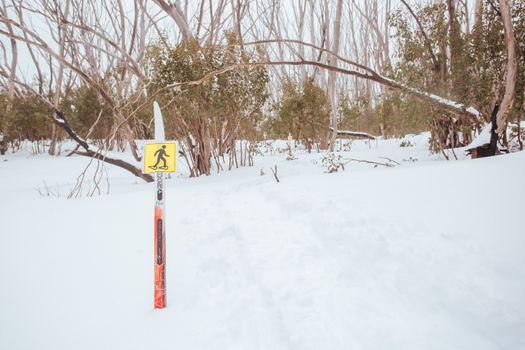 Lake Mountain, Australia - August 5 2014: A freshly groomed trail in the middle of winter season at Lake Mountain in Victoria, Australia