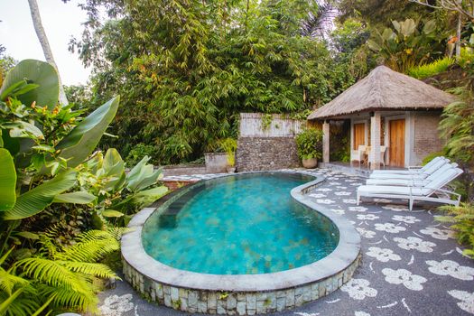 Luxury villa above rice fields near Ubud, Bali, Indonesia