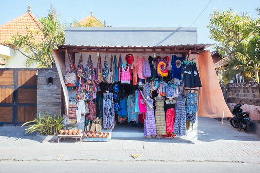 Sanur, Indonesia - September 6: Roadside shop selling garments in Sanur, Bali, Indonesia