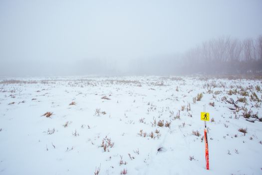 Lake Mountain, Australia - August 5 2014: Snowshoe trail around the Taggerty River at Lake Mountain in Victoria, Australia