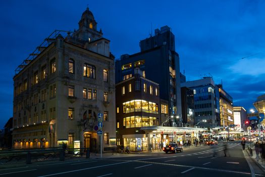 KYOTO, JAPAN - May 15 2019: Touka Saikan restaurant is a famous building in central Kyoto, Japan