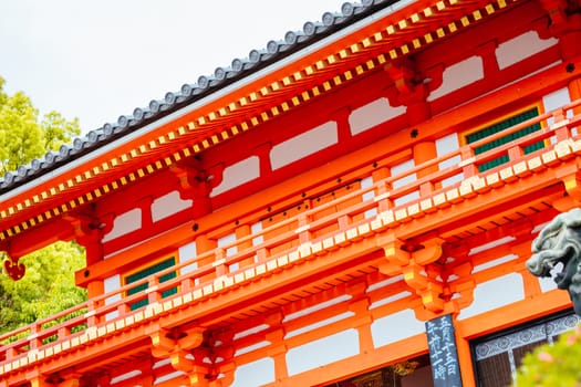 Kyoto, Japan - May 16 2019: Buildings within the grounds of Yasaka-Jinja Shrine in Kyoto, Japan