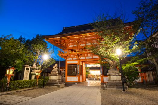 Kyoto, Japan - May 16 2019: Yasaka-Jinja Shrine at Minami-romon Tower Gate in Kyoto, Japan