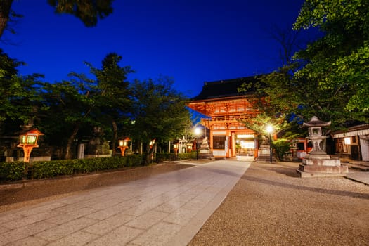 Kyoto, Japan - May 16 2019: Yasaka-Jinja Shrine at Minami-romon Tower Gate in Kyoto, Japan