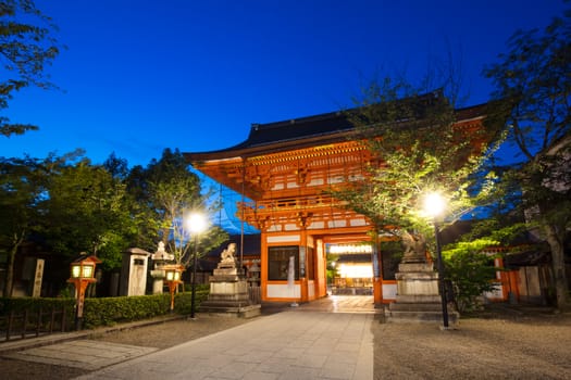 Kyoto, Japan - May 16 2019: Yasaka-Jinja Shrine at Minami-romon Tower Gate in Kyoto, Japan