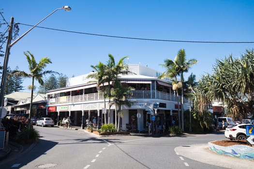 BYRON BAY, AUSTRALIA - April 9 2018: Byron Bay town centre on a warm autumn day during holidays in NSW Australia