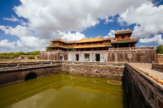 The Ngo Mon Meridian Gate south entrance of the UNESCO World Heritage site of Imperial Palace and Citadel in Hue, Vietnam