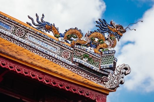 Palace detail within the UNESCO World Heritage site of Imperial Palace and Citadel in Hue, Vietnam