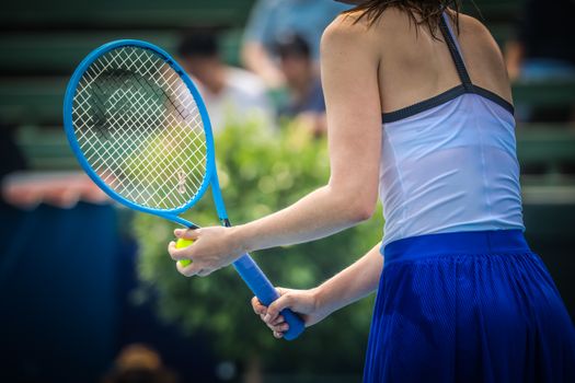 MELBOURNE, AUSTRALIA - JANUARY 14, 2020: Maria Sharapova (RUS) serves to Laura Siegemund (GER) in the AgBioEn Kooyong Classic on Day 1 in Melbourne Australia