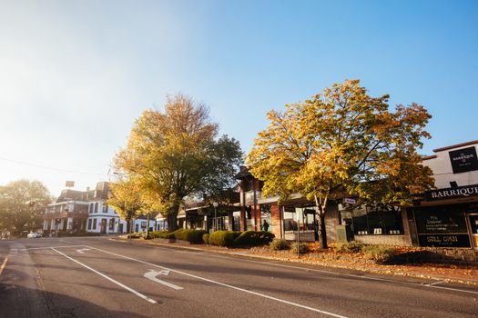 Healesville, Australia - May 16 2020: The quaint country town of Healesville on an autumn morning in Victoria, Australia