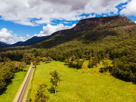 Aerial shot of the landscape around Numinbah in New South Wales, Australia