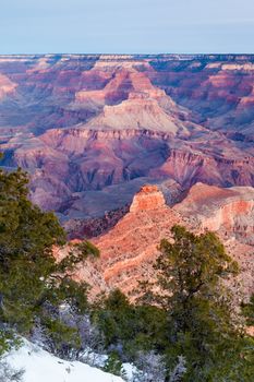 Sunrise views in winter at the South Rim in Grand Canyon, Arizona, USA