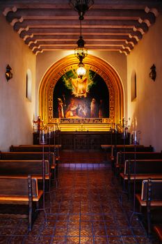 Sedona, USA - February 4 2013: The iconic Tlaquepaque Arts & Crafts Village and church interior with stunning architecture in Sedona, Arizona, USA