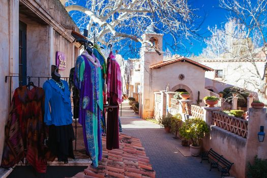 Sedona, USA - February 4 2013: The iconic Tlaquepaque Arts & Crafts Village with stunning architecture in Sedona, Arizona, USA