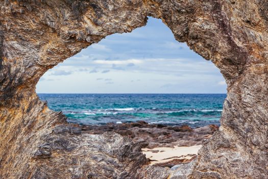 The iconic tourist attraction of Australia Rock on Narooma shoreline in New South Wales, Australia