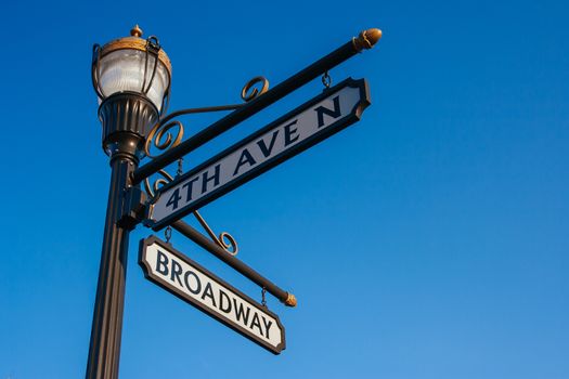 FARGO, USA - April 22 2008: Street signage on a lamp post in Fargo in North Dakota, USA