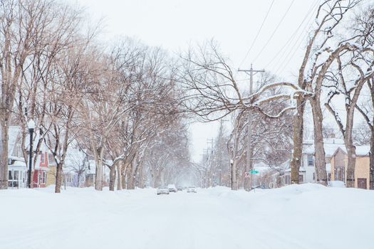 Fargo Roads covered in snow after a storm in North Dakota, USA