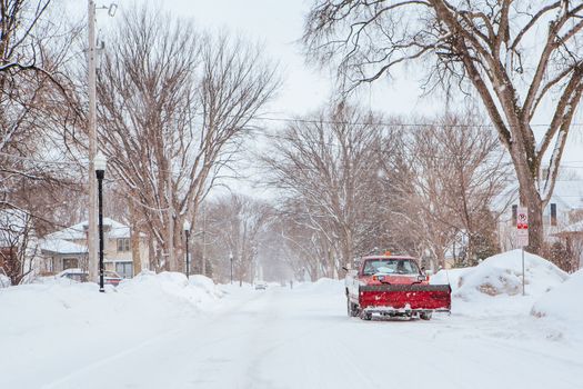 Fargo Roads covered in snow after a storm in North Dakota, USA