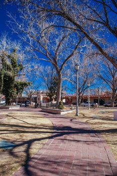 Alburqueque, USA - January 31 2013: Old Town Plaza and surrounding buildings in Old Town Alburqueque, New Mexico, USA