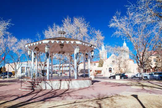 Alburqueque, USA - January 31 2013: Old Town Plaza and surrounding buildings in Old Town Alburqueque, New Mexico, USA