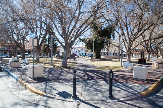 Alburqueque, USA - January 31 2013: Old Town Plaza and surrounding buildings in Old Town Alburqueque, New Mexico, USA