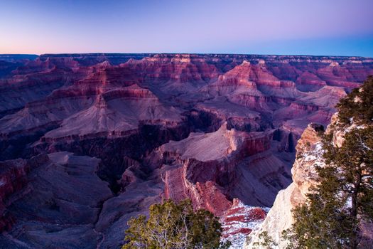 Long after the sun has set at Hopi Point during on a winter's day in Grand Canyon, USA