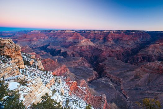 Sunrise views in winter at the South Rim in Grand Canyon, Arizona, USA