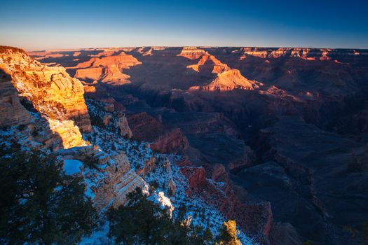 Sunrise views in winter at the South Rim in Grand Canyon, Arizona, USA