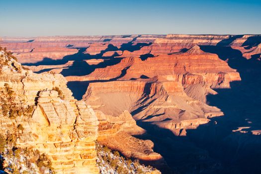 Sunrise views in winter at the South Rim in Grand Canyon, Arizona, USA