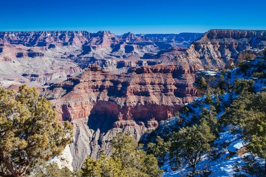 Daytime stunning views in winter around Grandview Point in Grand Canyon, Arizona, USA