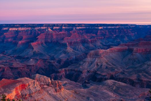 Sunrise views in winter at the South Rim in Grand Canyon, Arizona, USA