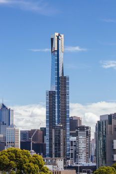 Melbourne, Australia - January 30 - The view from the Shrine of Remembrance towards Melbourne CBD on a hot summer's day on January 30th 2015.