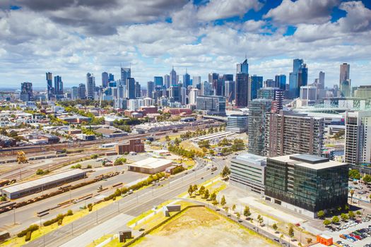 The expansive skyline of Melbourne on a clear summer's day in Victoria, Australia