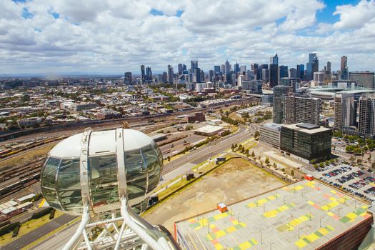 The expansive skyline of Melbourne on a clear summer's day in Victoria, Australia