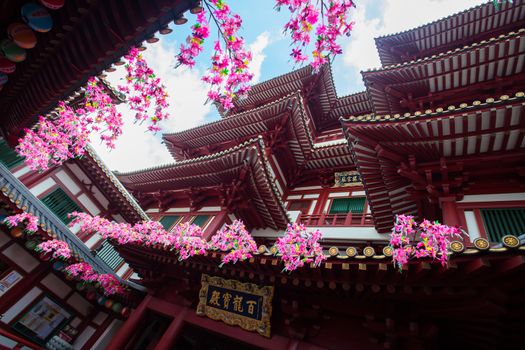 Singapore, June 21 2015: Buddha Tooth Relic Temple exterior and details in Chinatown, Singapore