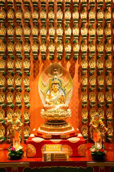 Singapore, June 21 2015: Buddha Tooth Relic Temple interior and details in Chinatown, Singapore