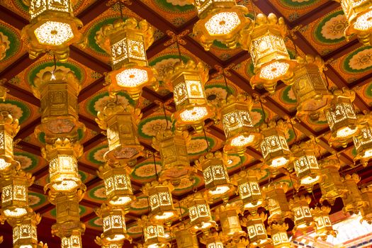 Singapore, June 21 2015: Buddha Tooth Relic Temple interior and details in Chinatown, Singapore