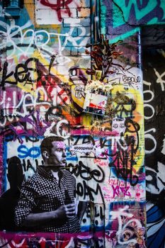Melbourne, Australia - March 22, 2016: Street art and graffiti, famous in Melbourne laneways, seen on a summer's day