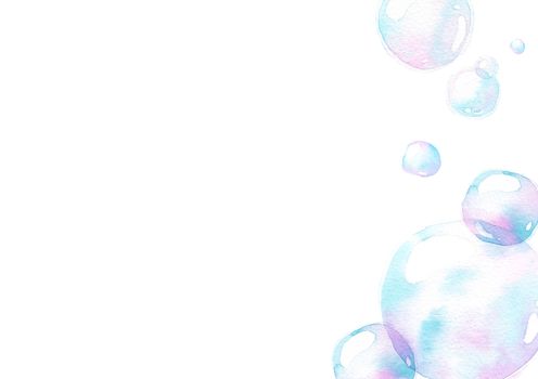 soap air bubbles, Undersea effect, watercolor hand painting isolate on white background