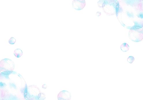 soap air bubbles, Undersea effect, watercolor hand painting isolate on white background