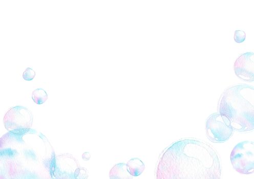 soap air bubbles, Undersea effect, watercolor hand painting isolate on white background