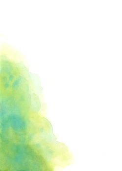 Hand painted abstract yellow and green watercolor on white background.