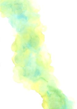 Hand painted abstract yellow and green watercolor on white background.
