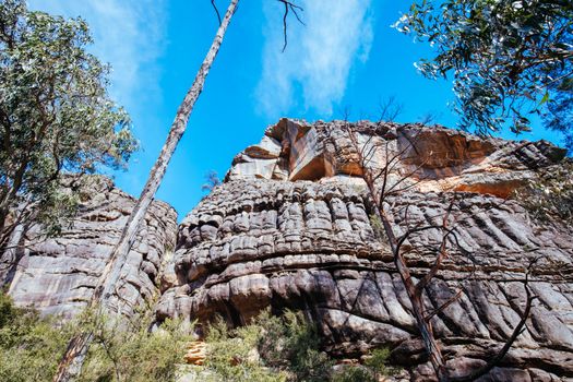 The steep rocky inclines on the famous Wonderland hike towards Pinnacle Lookout near Halls Gap in Victoria, Australia