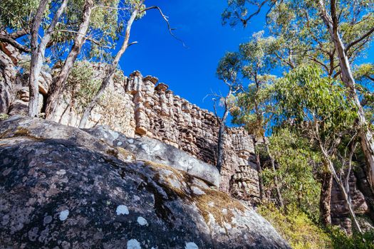 The steep rocky inclines on the famous Wonderland hike towards Pinnacle Lookout near Halls Gap in Victoria, Australia