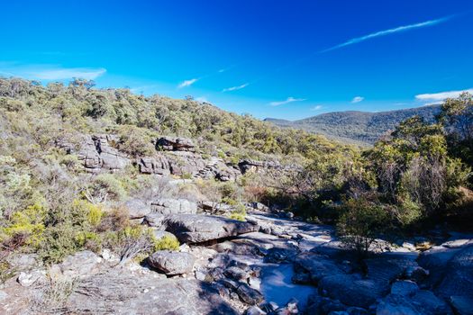 The extreme rocky environment on the famous Wonderland hike towards Pinnacle Lookout near Halls Gap in Victoria, Australia