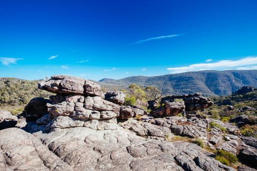 The steep rocky inclines on the famous Wonderland hike towards Pinnacle Lookout near Halls Gap in Victoria, Australia