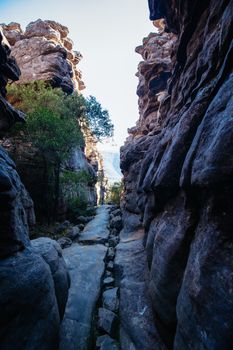 The steep rocky inclines on the famous Wonderland hike towards Pinnacle Lookout near Halls Gap in Victoria, Australia