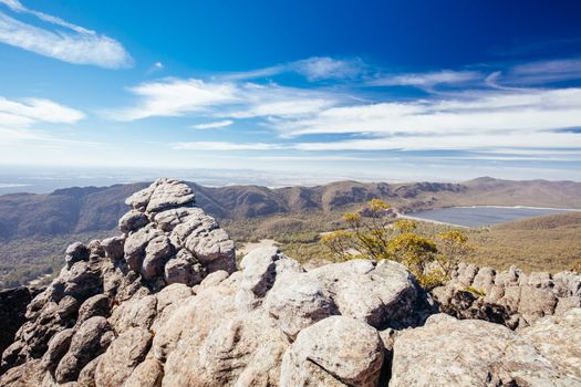 Iconic views from Pinnacle Lookout over Halls Gap and surrounds on the Wonderland hike loop in Victoria, Australia